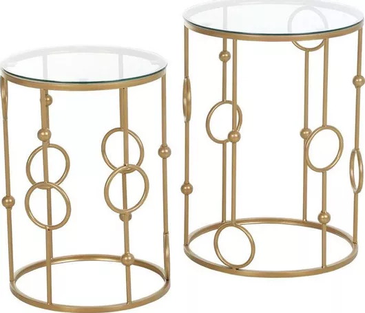 Τραπεζάκι Σαλονιού Στρογγυλό Γυάλινο Χρυσό Μ41xΠ41xΥ57cm