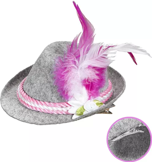 Αποκριάτικο Καπέλο Widmann Βαυαρικό Μίνι με Φτερό Γκρι