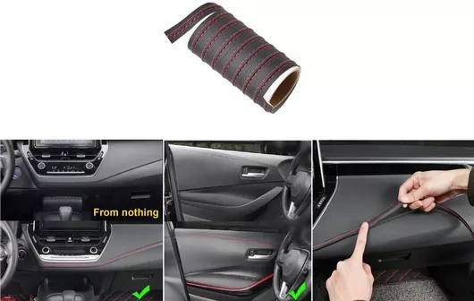 Αυτοκόλλητη Διακοσμητική Ταινία Δερματίνη με Κόκκινο Ραφές 4m