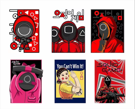 Αυτοκόλλητο Squid game (Το παιχνίδι του καλαμαριού) σετ 6 τεμ. Κωδ.:34988