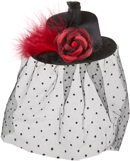 Αποκριάτικο Καπέλο Widmann Μίνι με Τριαντάφυλλο/Φτερό & Βέλο Μαύρο