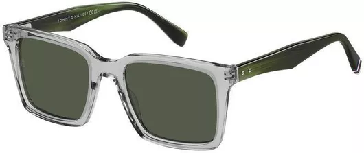 Ανδρικά Γυαλιά Ηλίου Tommy Hilfiger Τετράγωνα 53mm με Πράσινο Φακό & Διάφανο Σκελετό