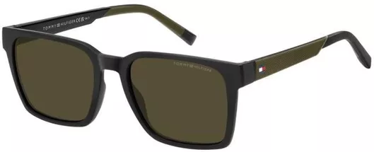 Ανδρικά Γυαλιά Ηλίου Tommy Hilfiger Τετράγωνα 55mm με Πράσινο Φακό & Μαύρο Σκελετό
