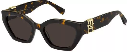 Γυναικεία Γυαλιά Ηλίου Tommy Hilfiger Γεωμετρικά 54mm με Καφέ Φακό & Ταρταρούγα Σκελετό