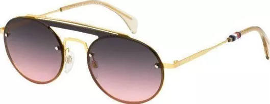 Γυναικεία Γυαλιά Ηλίου Tommy Hilfiger Ντεγκραντέ Στρογγυλά 99mm με Ροζ Φακό & Χρυσό Σκελετό