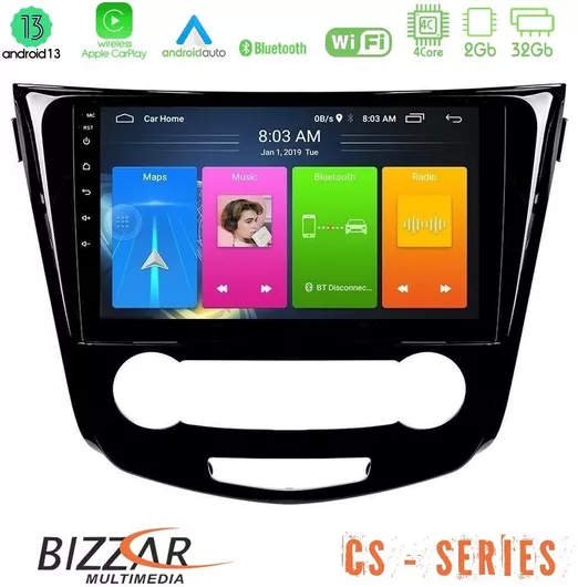 Ηχοσύστημα Αυτοκινήτου Bizzar NS0004M CS Series για Nissan Qashqai J11 Manual A/C Bluetooth/GPS/Mirrorlink/Ενσωματωμένο Wi-Fi/Android Auto/CarPlay με Οθόνη Αφής 10"