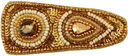 Κλιπ Μαλλιών από Χάντρες & Κρύσταλλα 7.5cm Σετ 2τμχ Χρυσό