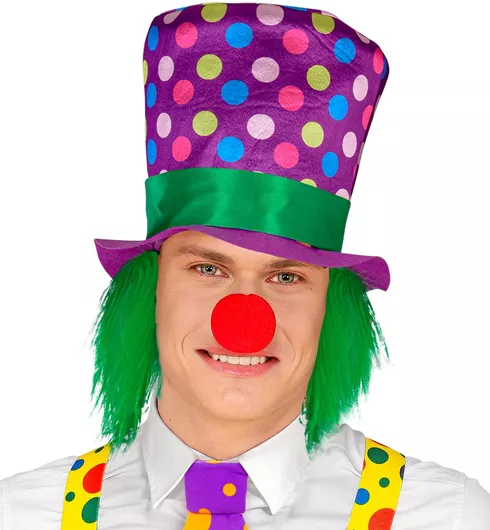 Αποκριάτικο Καπέλο Widmann Πουά με Περούκα Μοβ