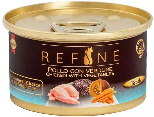 Κονσέρβα Γάτας Refine Φιλετάκια με Κοτόπουλο/Λαχανικά/Τόνο/Ρύζι για Ενήλικες Γάτες 85gr