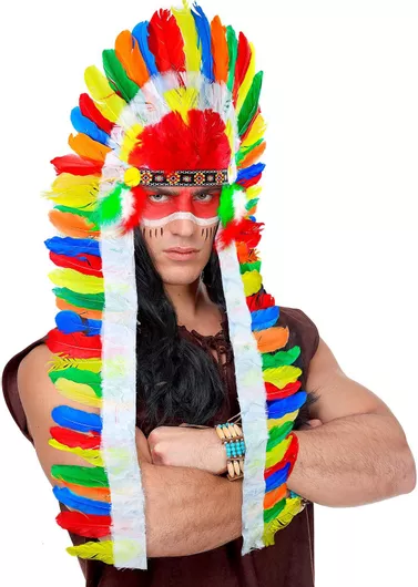 Αποκριάτικο Καπέλο Widmann με Φτερά Ινδιάνου Μακριά Πολύχρωμο