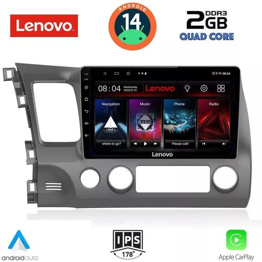 Ηχοσύστημα Αυτοκινήτου Lenovo για Honda Civic 2006-2012 Bluetooth/USB/AUX/WiFi/GPS/Apple-Carplay/Android-Auto με Οθόνη Αφής 10"