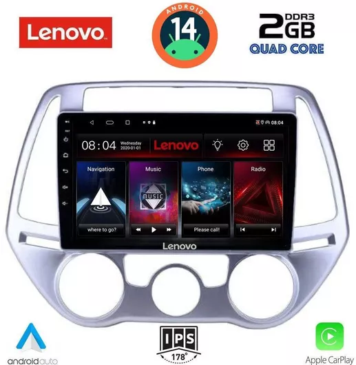 Ηχοσύστημα Αυτοκινήτου Lenovo για Hyundai i20 2008-2012 με A/C Bluetooth/USB/AUX/WiFi/GPS/Apple-Carplay/Android-Auto με Οθόνη Αφής 9"