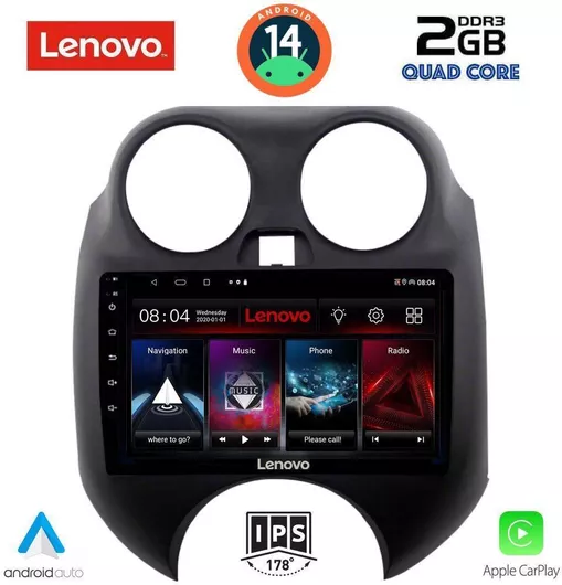 Ηχοσύστημα Αυτοκινήτου Lenovo για Nissan Micra 2010-2014 Bluetooth/USB/AUX/WiFi/GPS/Apple-Carplay/Android-Auto με Οθόνη Αφής 9"
