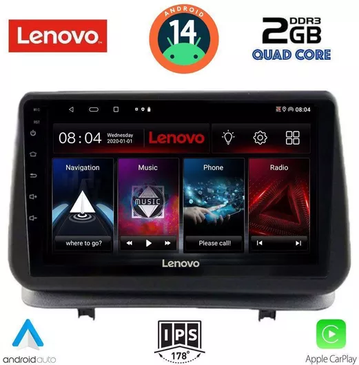 Ηχοσύστημα Αυτοκινήτου Lenovo για Renault Clio 2005-2011 Bluetooth/USB/AUX/WiFi/GPS/Apple-Carplay/Android-Auto με Οθόνη Αφής 9"