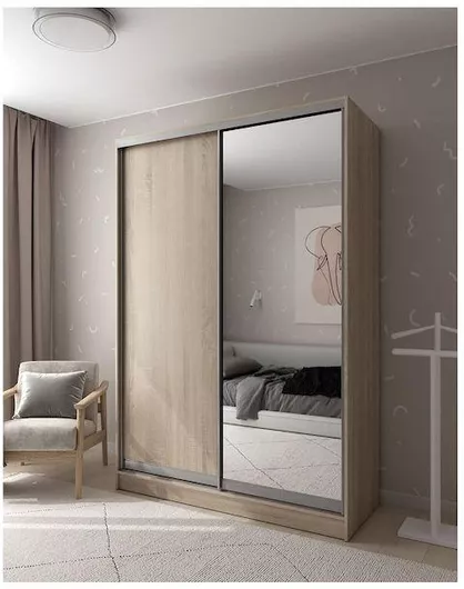 Ντουλάπα Ρούχων Kendall Συρόμενη Δίφυλλη με Καθρέπτη 100x60x200cm Sonoma