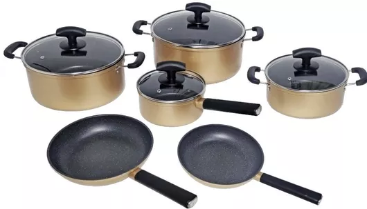 Σετ Μαγειρικά Σκεύη Ehome Inox με Αντικολλητική Επίστρωση 10τμχ LTE-10PCS-ST-Χρυσό
