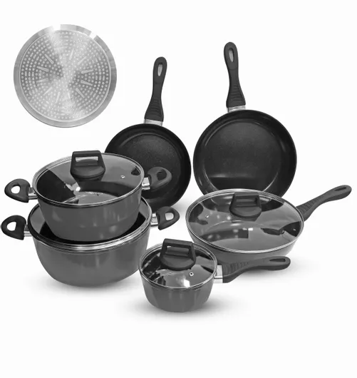 Σετ Μαγειρικά Σκεύη Ehome από Χυτό Αλουμίνιο με Αντικολλητική Επίστρωση 10τμχ LTE-10PCS-AL-Γκρί