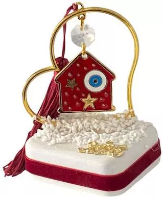 Χειροποίητo Γούρι 2025 ArtFull Hand 252048 Καρδιά Περίγραμμα & Σπιτάκι Μπορντό με Μάτι 10.5cm