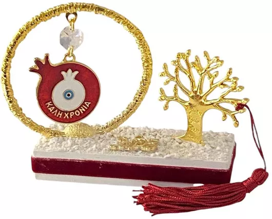 Χειροποίητo Γούρι 2025 ArtFull Hand 252058 Σύνθεση Ρόδι σε Σφυρήλατο Κύκλο & Δέντρο με Ευχές 11cm