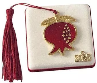 Χειροποίητo Γούρι 2025 ArtFull Hand 252068 Ρόδι με Σμάλτο σε Φυσικό Μάρμαρο 7x7cm