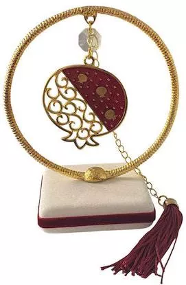 Χειροποίητo Γούρι 2025 ArtFull Hand 252100 Ρόδι Σμάλτο, Κρυσταλλάκι & Σφυρήλατο Κύκλο σε Μάρμαρο 13cm