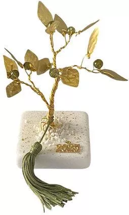 Χειροποίητo Γούρι 2025 ArtFull Hand Ελιά με Σφυρήλατα Φύλλα σε Μάρμαρο 15cm