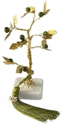 Χειροποίητo Γούρι 2025 ArtFull Hand Ελιά με Σφυρήλατα Φύλλα σε Μάρμαρο 22cm