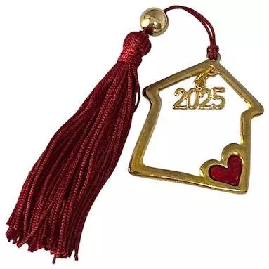 Χειροποίητο Γούρι 2025 ArtFull Hand 251007 Σπιτάκι με Σμάλτο Καρδιά & Φούντα 4x15cm Μπορντό