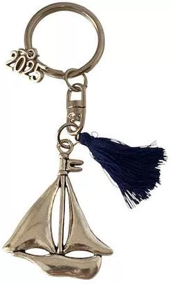 Χειροποίητο Γούρι 2025 ArtFull Hand 251040 Μπρελόκ Μέταλλο Μοτίφ Καράβι Ασημί & Φούντα 10cm