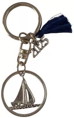Χειροποίητο Γούρι 2025 ArtFull Hand 251041 Μπρελόκ Μέταλλο Μοτίφ Καράβι σε Κύκλο Ασημί & Φούντα 9cm