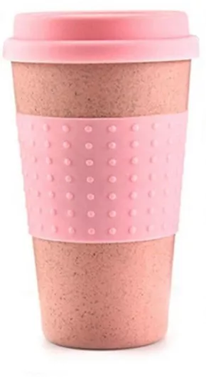 Κούπα Ποτήρι Μπαμπού με Καπάκι Ροζ 300ml