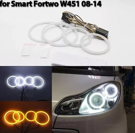 Στεφάνια Angel Eyes 4τμχ σε Λευκό χρώμα για Smart Fortwo W451 Mk2 2008-2014