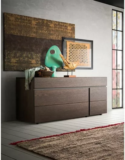 Συρταριέρα Κρεβατοκάμαρας από Μασίφ Ξύλο με 5 συρτάρια 150x54x75cm Καφέ λάκα