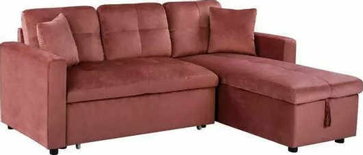 Καναπές Wayne Γωνιακός Κρεβάτι με Αναστρέψιμη Γωνία Βελούδινος & Αποθηκευτικό Χώρο 224x147cm Σάπιο μήλο