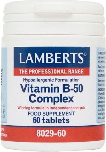 Lamberts Vitamin B-50 Complex Βιταμίνη για Ενέργεια, Ενίσχυση του Ανοσοποιητικού & το Νευρικό Σύστημα 60 Ταμπλέτες