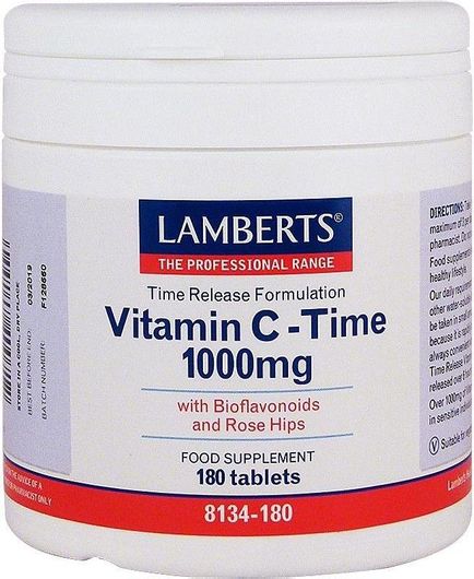 Lamberts Vitamin C Time Βιταμίνη για Ενίσχυση του Ανοσοποιητικού, τo Δέρμα & Αντιοξειδωτική δράση 1000mg 180 ταμπλέτες