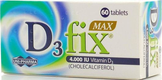 UNI-PHARMA D3 Fix Max Βιταμίνη για Ενίσχυση του Ανοσοποιητικού & την Υγεία των Οστών 4000iu 60 ταμπλέτες