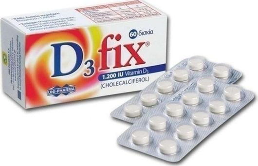 Uni-Pharma D3 Fix Βιταμίνη για Ενίσχυση του Ανοσοποιητικού & την Υγεία των Οστών 1200iu 60x1 Ταμπλέτες