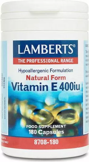 Lamberts Vitamin E Βιταμίνη για Αντιοξειδωτικό 400iu 180 Κάψουλες