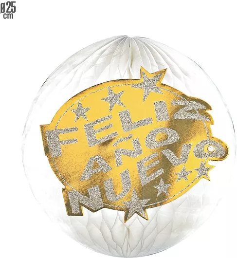 Αποκριάτικο Αξεσουάρ Widmann Διακοσμητικό Honeycomb Paper Ball Holographic Feliz Ano Nuevo 25cm Λευκό/Χρυσό