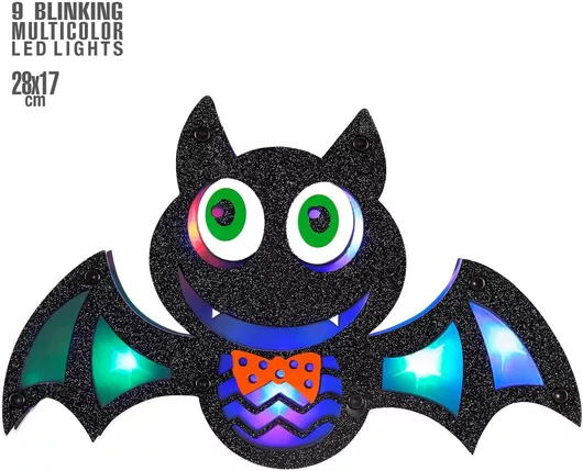 Αποκριάτικο Αξεσουάρ Widmann Διακοσμητικό Νυχτερίδα Διακοσμητικό Τοίχου με 9 Πολύχρωμο LED Φωτάκια 28x17cm Μαύρο