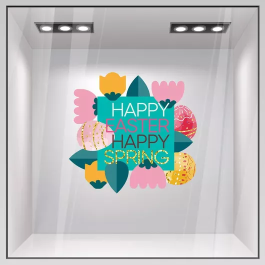 Αυτοκόλλητο Βιτρίνας Happy Easter Happy Spring Μικρό