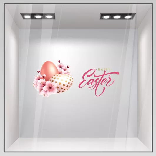 Αυτοκόλλητο Βιτρίνας Happy Πασχαλινά Αυγά Αγγλική