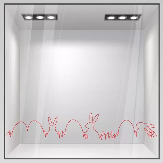 Αυτοκόλλητο Βιτρίνας One Line Πασχαλινά Αυγά & Λαγοί Κόκκινο