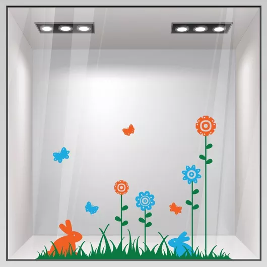 Αυτοκόλλητο Βιτρίνας Sticky Easter 3 Πράσινο/Πορτοκαλί/Γαλάζιο