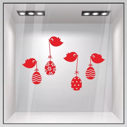Αυτοκόλλητο Βιτρίνας Sticky Easter Birds Κόκκινο