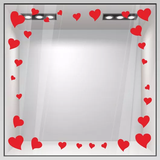 Αυτοκόλλητο Βιτρίνας Καρδούλες Κόκκινο