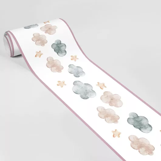 Μπορντούρα Τοίχου Παιδικού Δωματίου Sticky Watercolor Stars and Clouds Clouds 20Cm, 600Cm 600x20cm