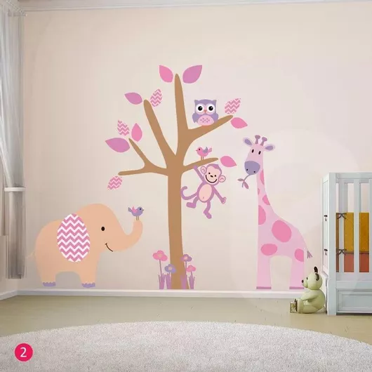 Παιδικό Αυτοκόλλητο Τοίχου Sticky Animals Tree Μεγάλο Μπεζ/Ροζ