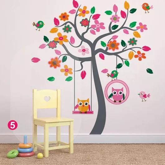 Παιδικό Αυτοκόλλητο Τοίχου Sticky Birds Tree Μικρό 110x120cm Πράσινο/Γκρι/Πορτοκαλί